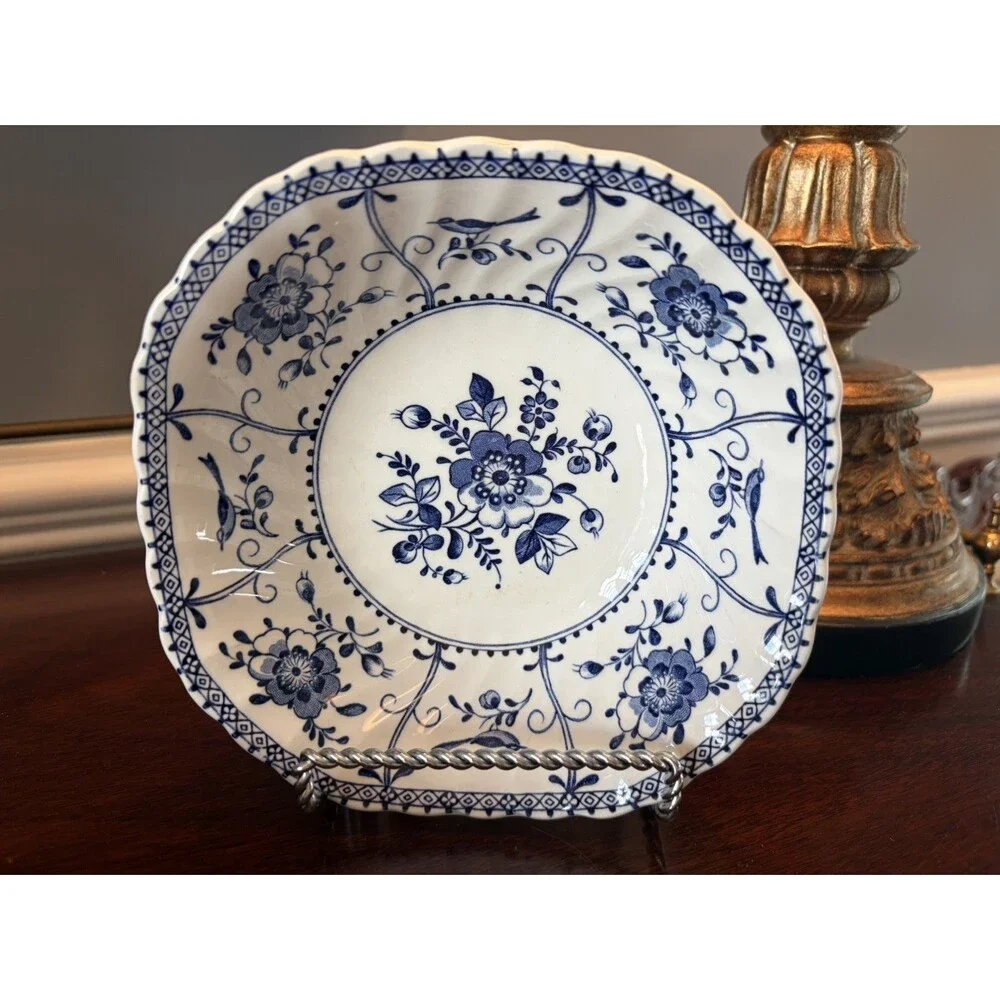 Indies Blue Johnson Brothers Cereal Bowls Lot of Four Square Cereal Bowls